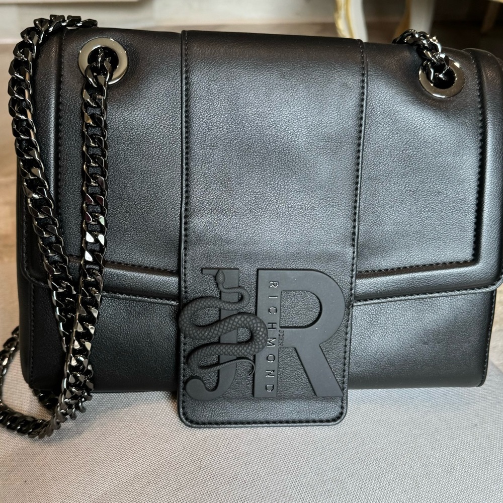 John Richmond Black Leather Shoulder Bag